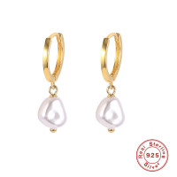 925 Silver Baroque Pearl Gold Hoop Earrings