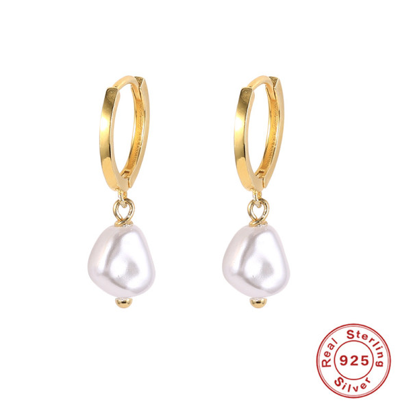 925 Silver Baroque Pearl Gold Hoop Earrings