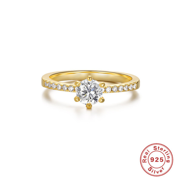 Gold-Finish Solitaire Ring with Cubic Zirconia