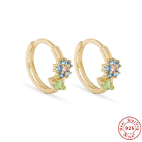 Gold Floral Mixed Stone Huggie Earrings