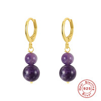 Gold Hoop Amethyst Drop Earrings