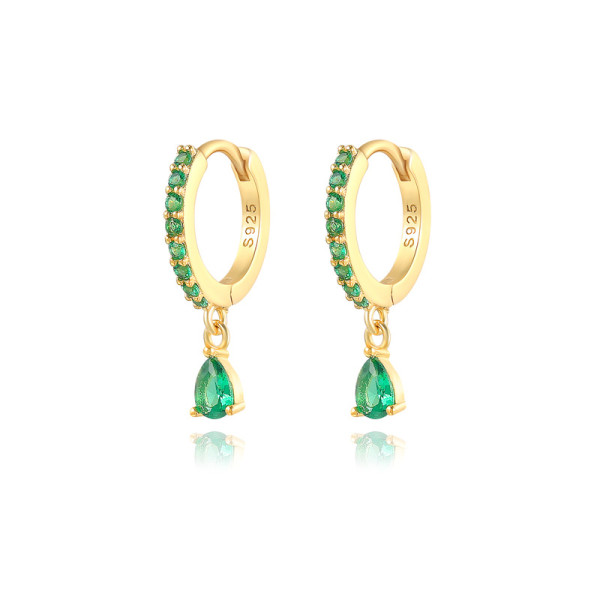 Gold-Plated S925 Green Stone Hoop Earrings