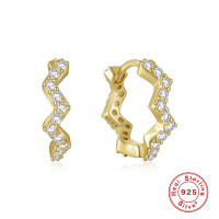 Gold Zigzag Huggie Earrings with Cubic Zirconia