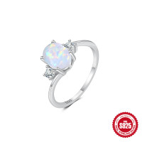 925 Silver Opal Three-Stone Ring