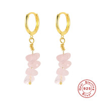 Gold Hoop Earrings with Pink Stone Dangles