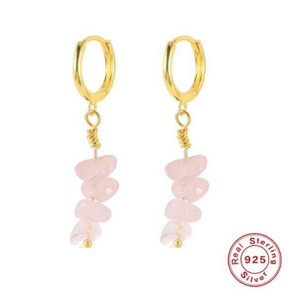 Gold Hoop Earrings with Pink Stone Dangles