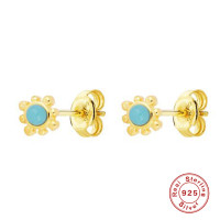 Turquoise Floral Stud Earrings in 925 Silver