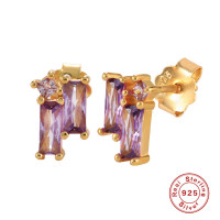 Gold-Plated Purple Cubic Zirconia Stud Earrings