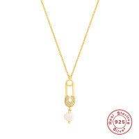 Gold-Finish Safety Pin Pendant Necklace