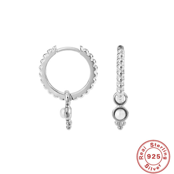 925 Silver Beaded Huggie Earrings