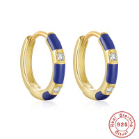 Gold & Blue Enamel Huggie Earrings
