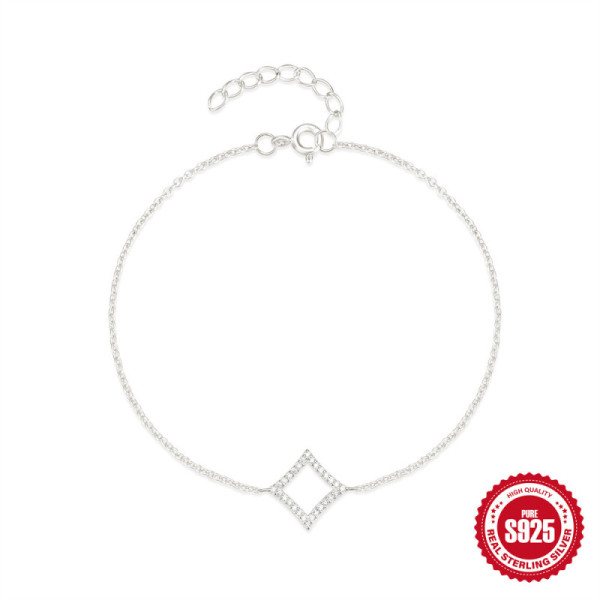 925 Silver Geometric Pavé Chain Bracelet