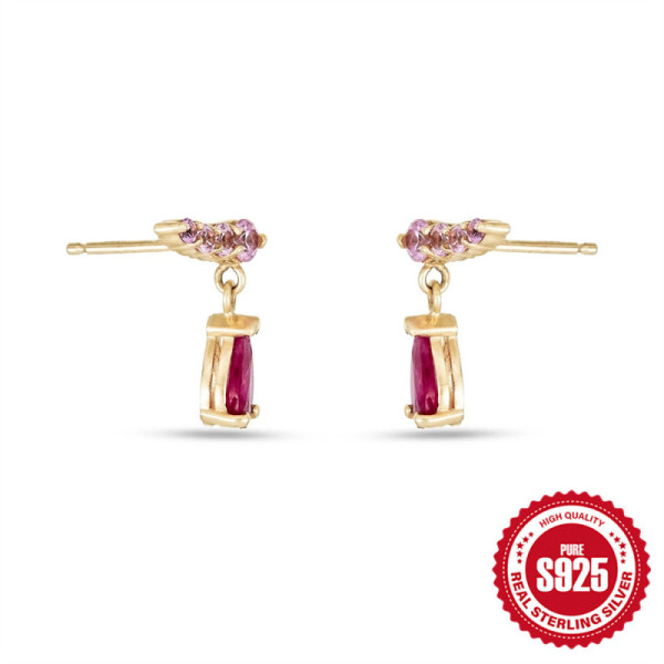 925 Silver Ruby Drop Earrings