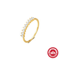 925 Silver Gold-Tone Crystal Band Ring