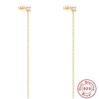 Gold-Plated Pink Stone Threader Earrings