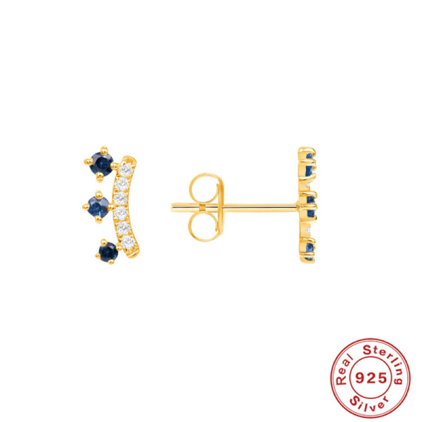Gold Climber Earrings with Blue Stones