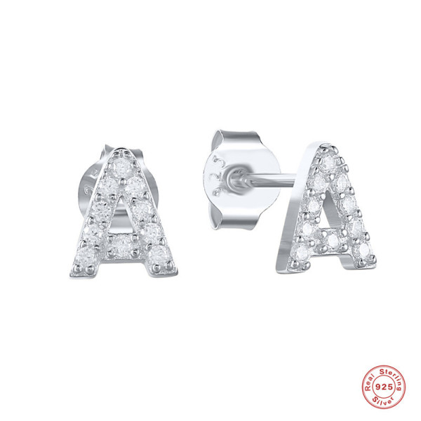 925 Silver Pavé Initial A Stud Earrings