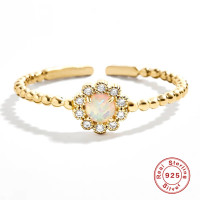 Gold-Plated Opal Halo Beaded Ring
