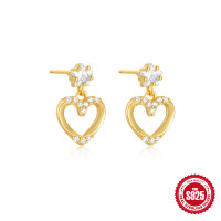 Gold-Tone Heart Dangle Earrings with Cubic Zirconia