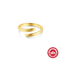 925 Silver Gold-Finish Minimalist Open Band Ring