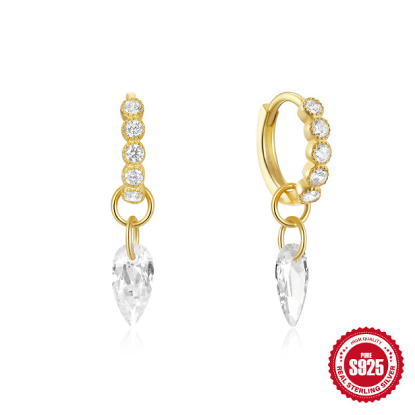 Gold-Plated Crystal Drop Hoop Earrings