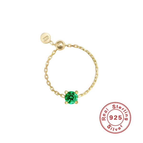 925 Silver Chain Band Ring with Green Stone