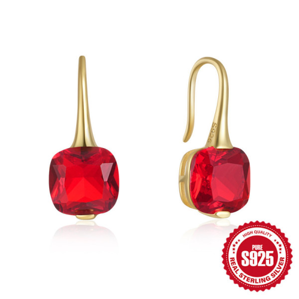 925 Silver Red Crystal Drop Earrings