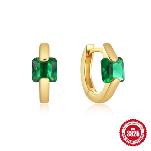 Gold-Plated Green Stone Huggie Earrings