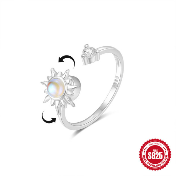 925 Silver Opal Sun Motif Ring