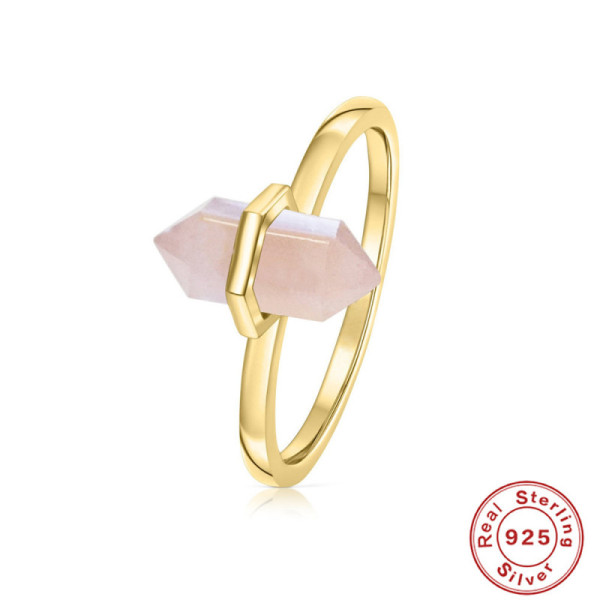 925 Silver Gold-Tone Rose Quartz Ring