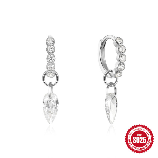 925 Silver Crystal Drop Huggie Earrings
