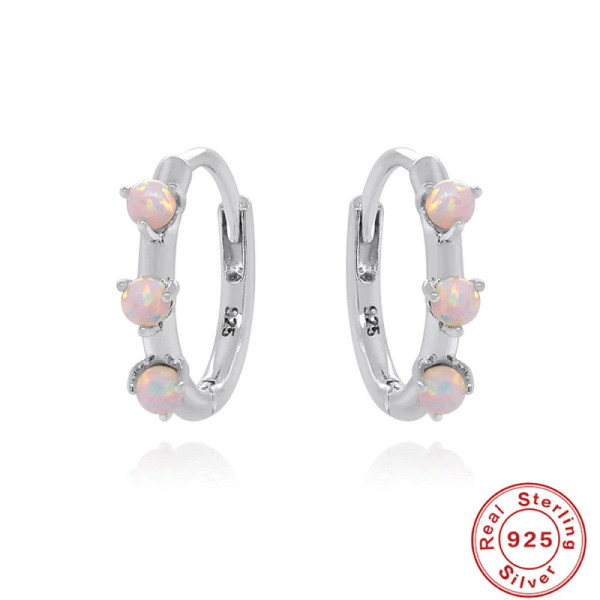 925 Silver Opal Huggie Earrings