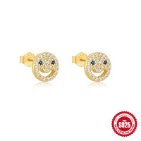 Gold-Tone Smiley Face Pavé Stud Earrings