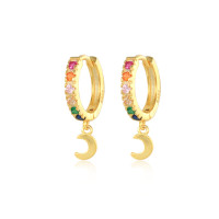 Gold Multicolor Moon Huggie Earrings