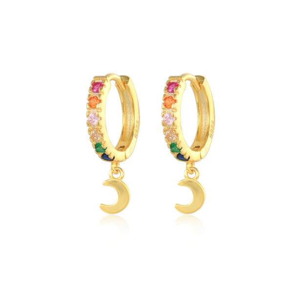 Gold Multicolor Moon Huggie Earrings