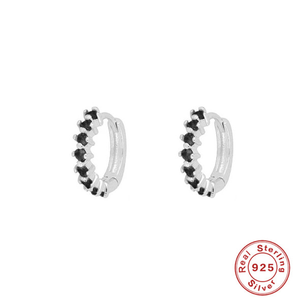 925 Silver Black Stone Huggie Earrings