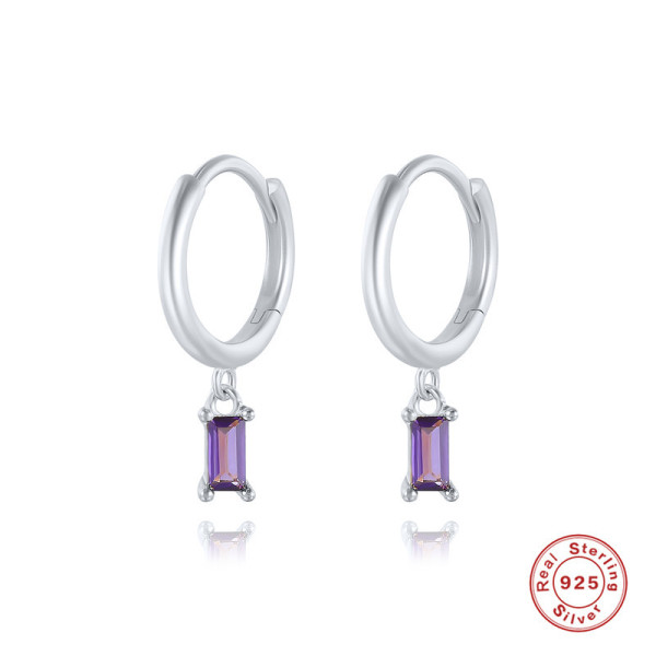 925 Silver Small Hoop Earrings with Purple Gemstone