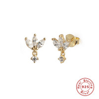 925 Silver Gold-Plated Floral Crystal Stud Earrings