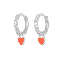 925 Silver Pavé Heart Charm Huggie Earrings