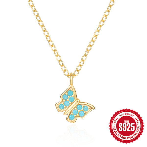 Gold-Tone Turquoise Butterfly Pendant Necklace