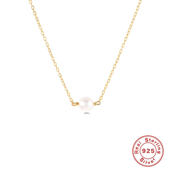 925 Silver Gold Pearl Pendant Necklace