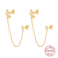 Gold Snake Motif Chain Threader Earrings