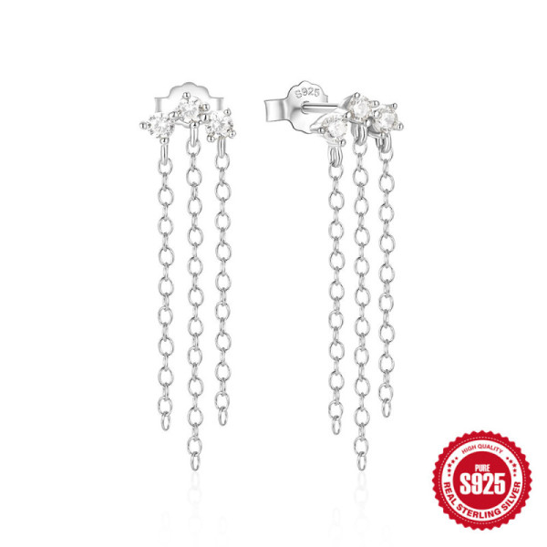 925 Silver Cubic Zirconia Chain Dangle Earrings