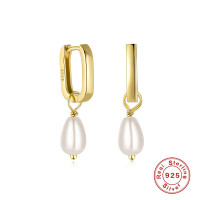 Gold Huggie Pearl Drop Earrings