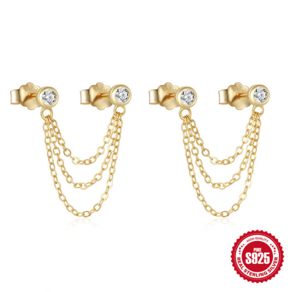 Gold-Tone Chain Stud Earrings with CZ