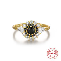 925 Silver Two-Tone Floral Prong Ring