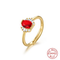 Gold-Plated Sterling Silver Red Stone Ring