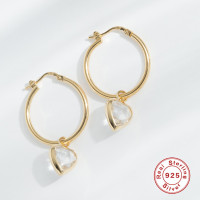 925 Silver Gold Hoop Earrings with Crystal Drops