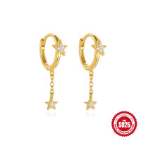 Gold-Plated Star Dangle Earrings with Cubic Zirconia