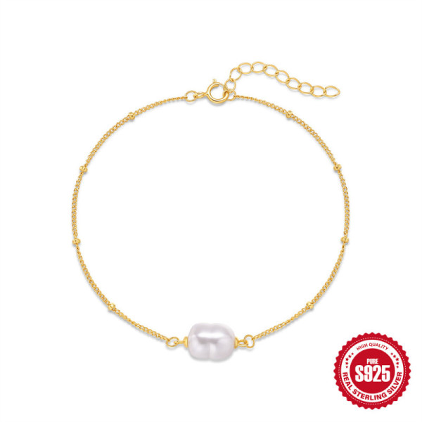 Gold Chain Baroque Pearl Bracelet